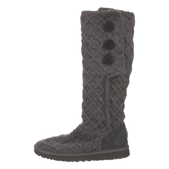 Ugg Lattice Cardy Gray Knit Sweater Boots Button Side Slip On Tall Size 6 - Picture 5 of 8